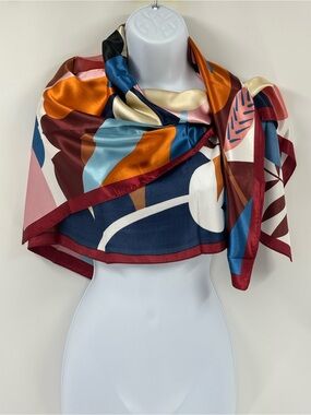 Floral Abstract Silky Scarf in Pink, Blue & Orange 70X70